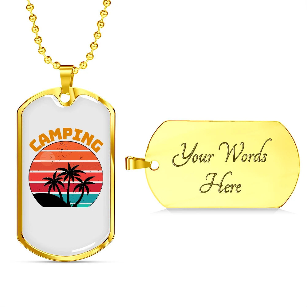 Camper Necklace Camping Personalized Engraved Gold Dog Tag Necklace Custom Name